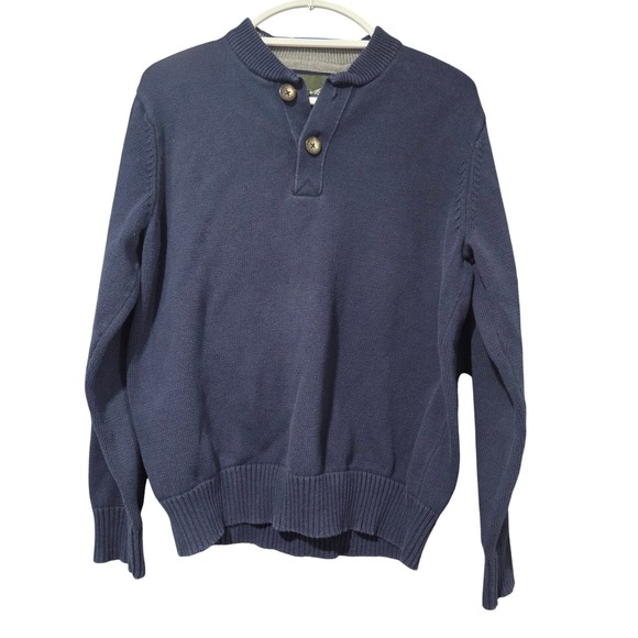 Eddie Bauer Mens Navy Blue Cotton Shawl Collar Button Pullover Sweater Size L - Picture 2 of 8